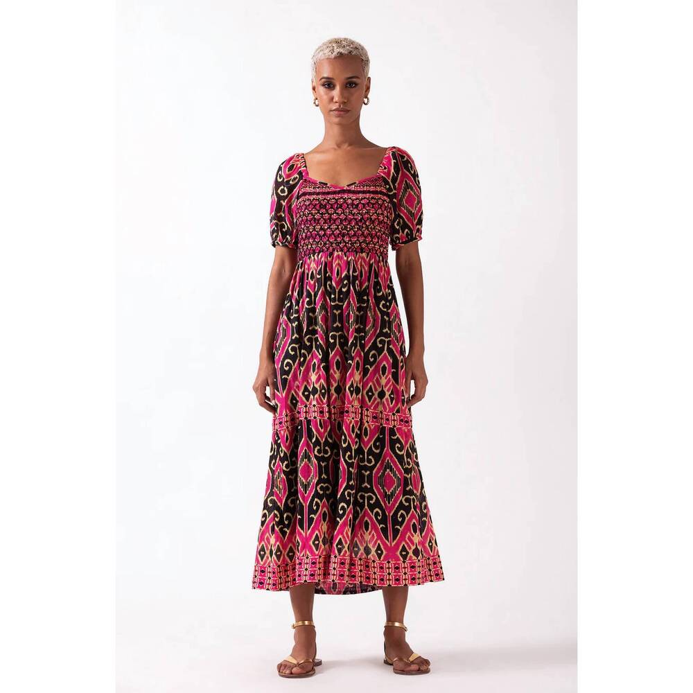 NEW ASH & EDEN merris tiered midi dress in hot pink